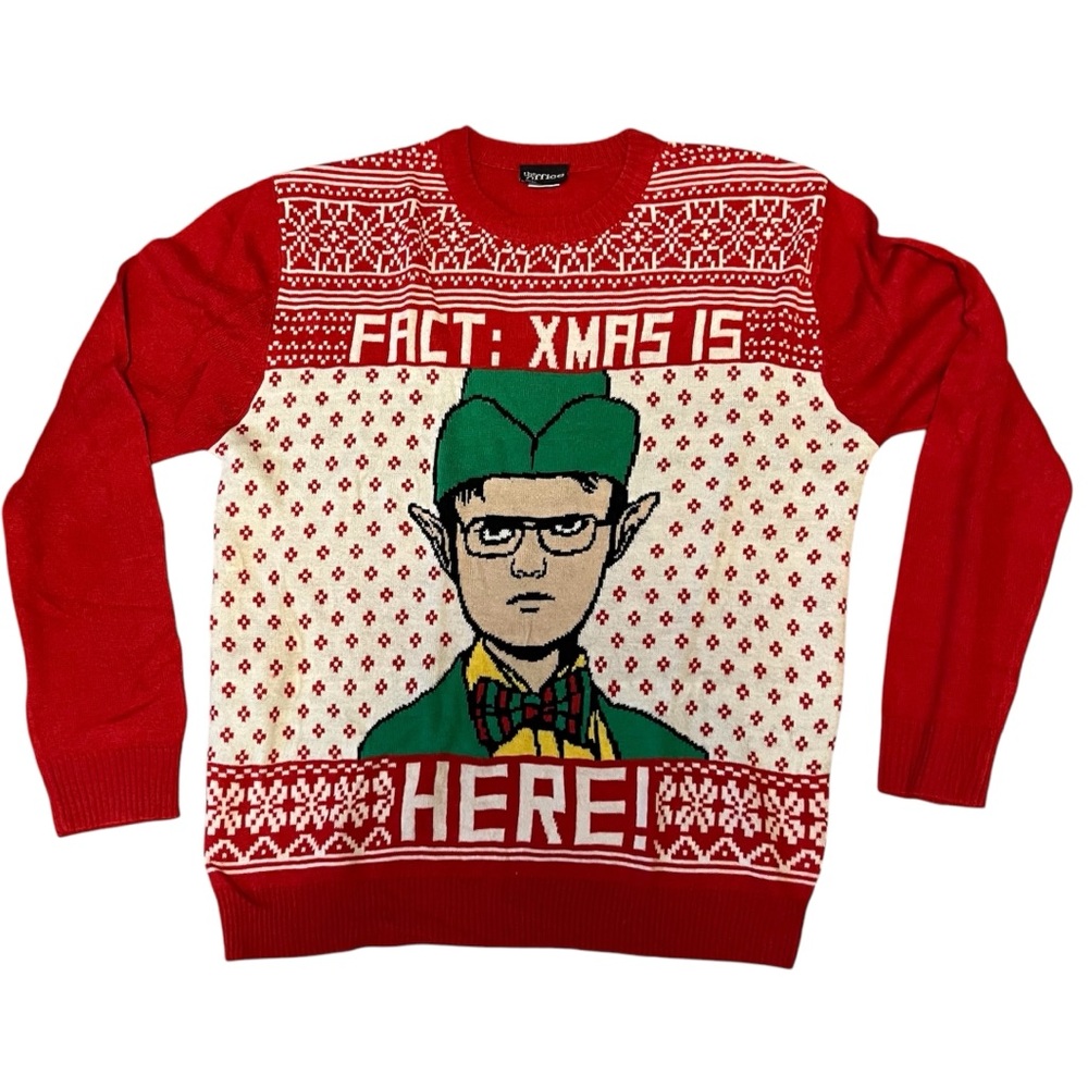 M Dwight Schrute Fact Christmas Is Here Ugly Red Sweater Holiday